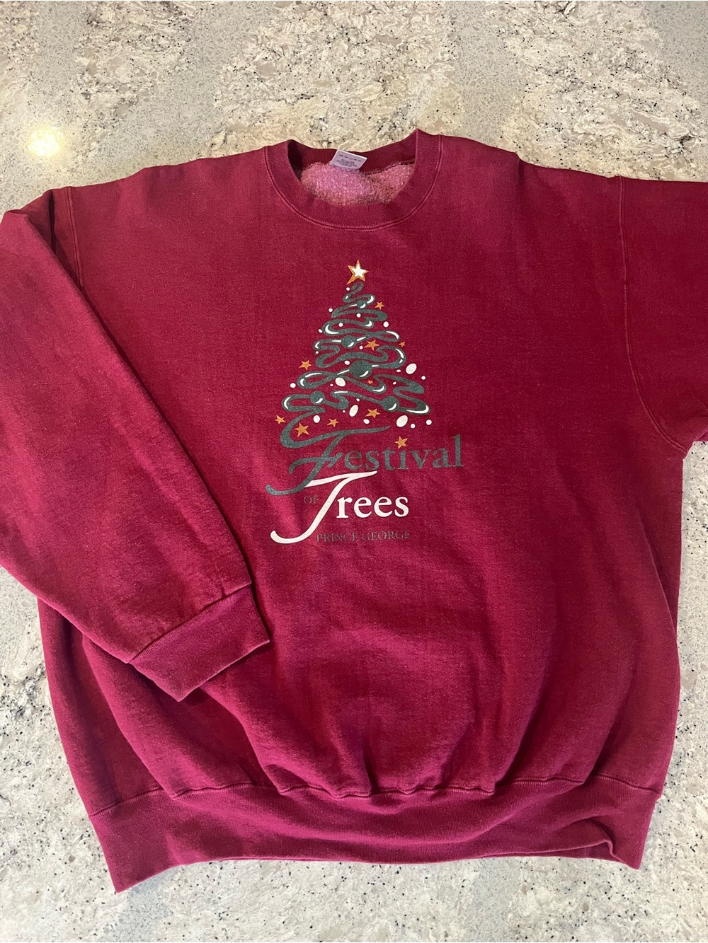 Vintage 90s Fruit of the Loom Burgundy Holiday Tree Crewneck